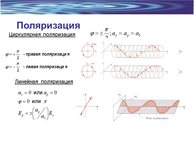 Поляризация Циркулярная поляризация Линейная поляризация